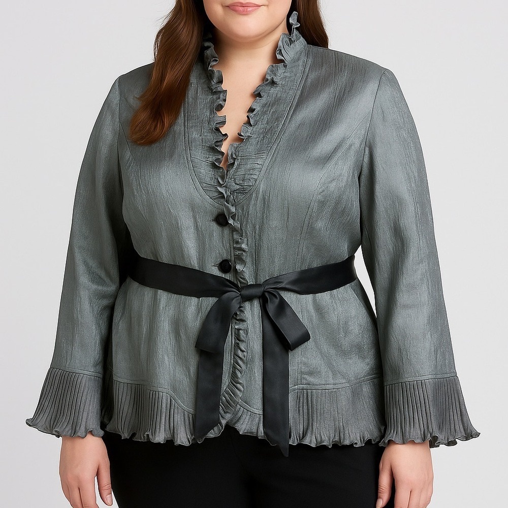 Elegant Gray Ruffled Women's Jacket